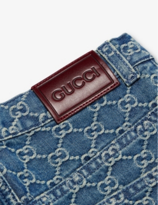 Gucci Monogram-pattern Straight-leg Regular-fit Denim Jeans 8-12 Years Deep Azu In Deep Azure