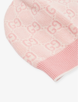 Gucci Monogram-print Ribbed Cotton Beanie 2-8 Years In Roseate/ivory