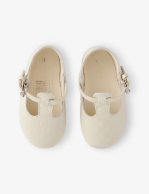 GUCCI: Baby GG-Monogram Leather Crib Shoes