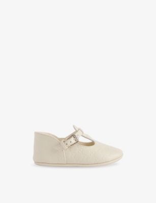 GUCCI: Baby GG-Monogram Leather Crib Shoes