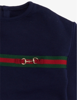 Gucci Striped-panel Horsebit Cotton-jersey Sweatshirt 6-3 In Dark Night Sky/mix
