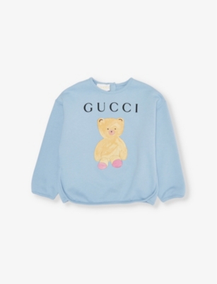 GUCCI: Round-neck brand-print cotton-jersey sweatshirt 12-36 months