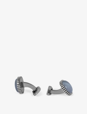 TATEOSSIAN: Titanium Classic titanium and blue agate cufflinks