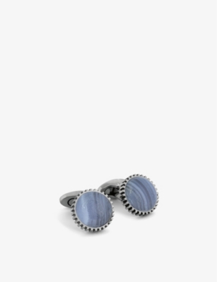 Tateossian Mens Titanium Classic Titanium And Blue Agate Cufflinks Blue Lace Agate In Blue Lace Agate