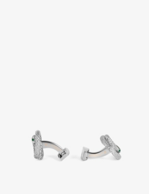 Tateossian Mens Silver Viper Palladium-plated Metal, Enamel And Crystal Cufflinks In Silver