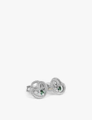 Tateossian Mens Silver Viper Palladium-plated Metal, Enamel And Crystal Cufflinks In Silver