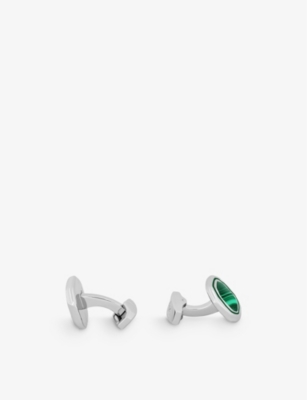 TATEOSSIAN: Octagon brass, malachite and enamel cufflinks