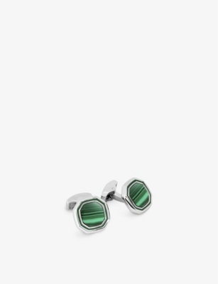 TATEOSSIAN: Octagon brass, malachite and enamel cufflinks