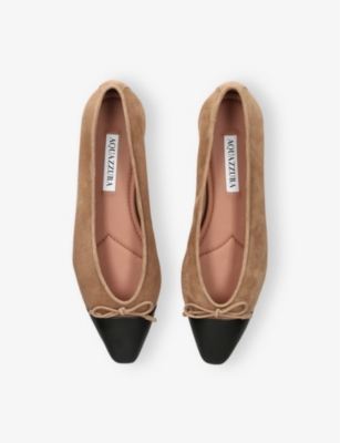 AQUAZZURA WOMENS AQUAZZURA GIOIA BOW-EMBROIDERED LEATHER BALLET FLATS 