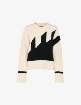 Whistles Graphic Intarsia Wool Blend Crewneck Knit Sweater In Cream