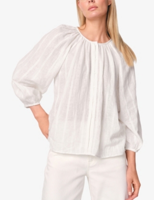The White Company S White Textured-stripe Relaxed-fit Cotton And Linen-blend Blouse
