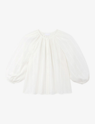 The White Company S White Textured-stripe Relaxed-fit Cotton And Linen-blend Blouse