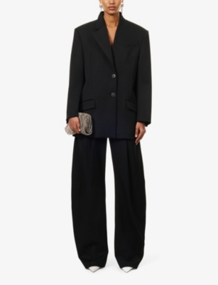 Shop Attico Womens Black Single-breasted Flap-pockets Relaxed-fit Wool Blazer