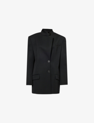 Shop Attico Womens Black Single-breasted Flap-pockets Relaxed-fit Wool Blazer