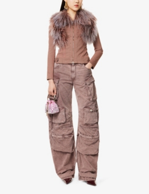 Shop Attico Womens Cargo-pocket Wide-leg Cotton Trousers Washed Mauve