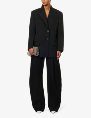 ATTICO WOMENS BLACK PLEATED TWO-SLIP-POCKETS WIDE-LEG HIGH-RISE WOOL TROUSERS 