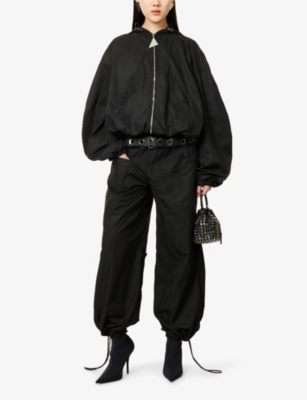 Shop Attico Womens Cuff Cargo-pocket Wide-leg Jersey Trousers Black