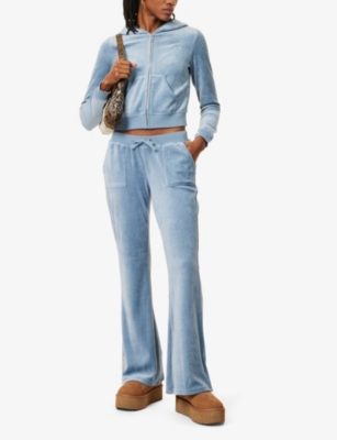 JUICY COUTURE WOMENS BLUESTONE CAISA FLARED-LEG VELOUR JOGGING BOTTOMS 