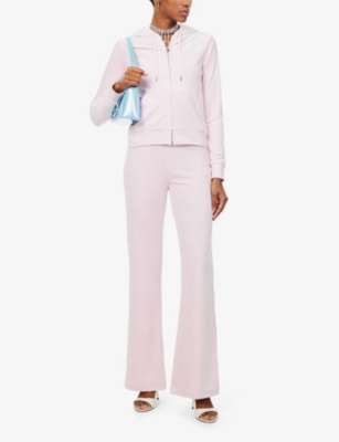 Shop Juicy Couture Womens Cherry Blossom Monogram Lisa Embossed Low-rise Straight-leg Velour Jogging Bottoms