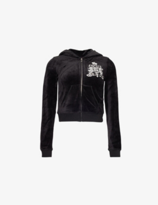 JUICY COUTURE WOMENS BLACK ROBYN JUICY NOW ZIP-FRONT VELOUR HOODY 