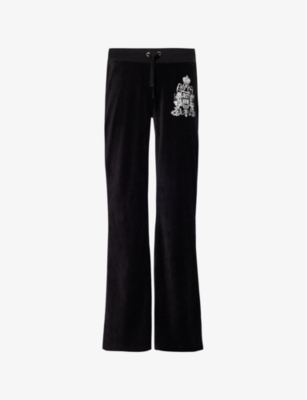 Juicy Couture Womens Black Caisa Juicy Now Straight-leg Velour Jogging Bottoms