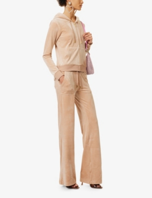 JUICY COUTURE WOMENS CARAMEL LAYLA VELVET STRAIGHT-LEG MID-RISE STRETCH-WOVEN JOGGING BOTTOMS XS 