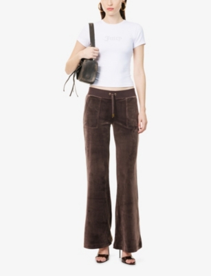 Juicy Couture Womens Java Layla Velvet Straight-leg Mid-rise Stretch-woven Jogging Bottoms In Brown