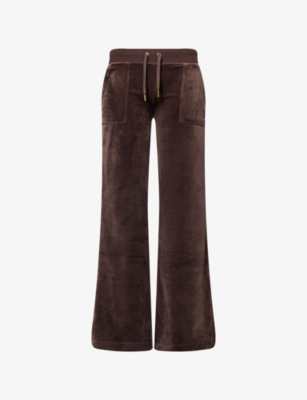 Juicy Couture Womens Java Layla Velvet Straight-leg Mid-rise Stretch-woven Jogging Bottoms In Brown