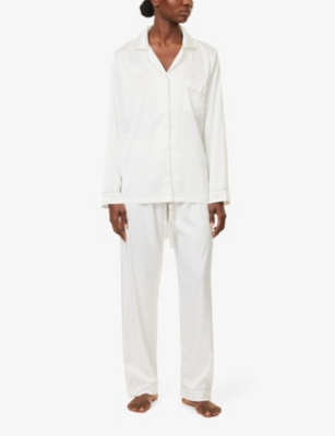 The Nap Co Womens  Contrast-piping Straight-leg Stretch-woven Pyjama Set In Vanilla/beige Piping