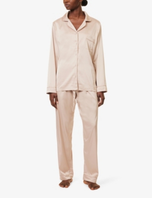 Shop The Nap Co Womens  Contrast-piping Straight-leg Stretch-woven Pyjama Set In Warm Beige