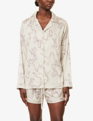 The Nap Co Womens Graphic-print Long-sleeve Jersey Pyjama Set Beige Bow In Beige Bow