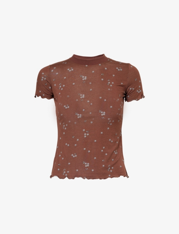Flower-print short-sleeves stretch-woven pyjama top