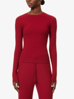 The Nap Co Womens Ribbed Long-sleeves Stretch-woven T-shirt Cherry In Cherry