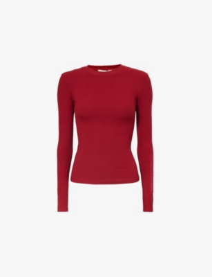 The Nap Co Womens Ribbed Long-sleeves Stretch-woven T-shirt Cherry In Cherry