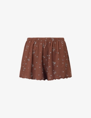 THE NAP CO: Flower-print frilled-trims stretch-woven pyjama shorts