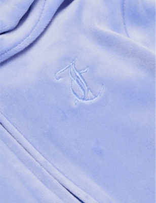 Shop Juicy Couture Tonal-embroidery Zip-through Velour Hoody 7-16 Years Blu In Blue