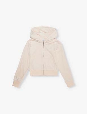 JUICY COUTURE: Tonal-embroidery zip-through velour hoody 7-16 years