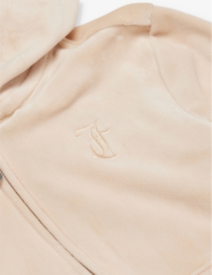Shop Juicy Couture Tonal-embroidery Zip-through Velour Hoody 7-16 Years Grey