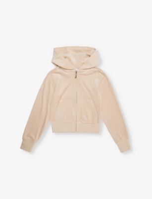 JUICY COUTURE: Tonal-embroidery zip-through velour hoody 7-16 years