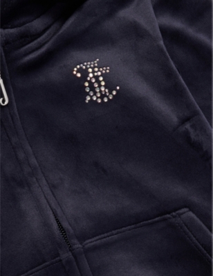 JUICY COUTURE: Two-slip-pockets rhinestone-branding stretch-woven hoody 7-16 years