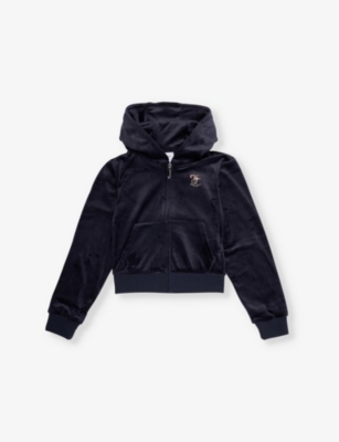 JUICY COUTURE: Two-slip-pockets rhinestone-branding stretch-woven hoody 7-16 years