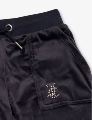 Shop Juicy Couture Diamanté-logo Wide-leg Velour Jogging Bottoms 7-16 In Blue