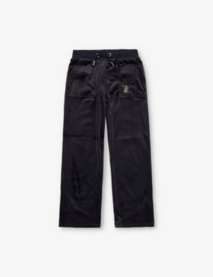 Juicy Couture Kids' Blue Diamanté-logo Wide-leg Velour Jogging Bottoms 7-16