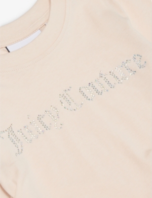 JUICY COUTURE RUCHED DIAMANTÉ SHORT-SLEEVE JERSEY T-SHIRT 7-16 