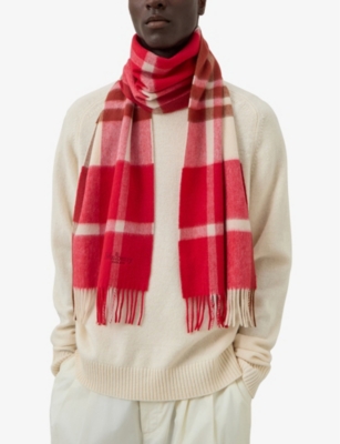 MULBERRY: Checked brand-embroidered wool scarf