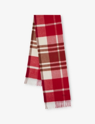 MULBERRY: Checked brand-embroidered wool scarf