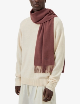 MULBERRY: Brand-embroidered fringed-trim wool scarf