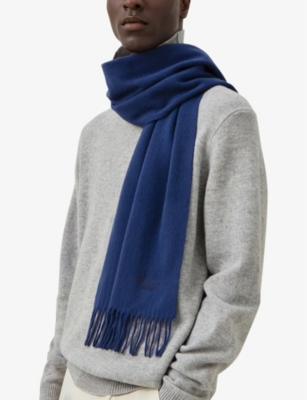 MULBERRY: Brand-embroidered fringed-trim wool scarf