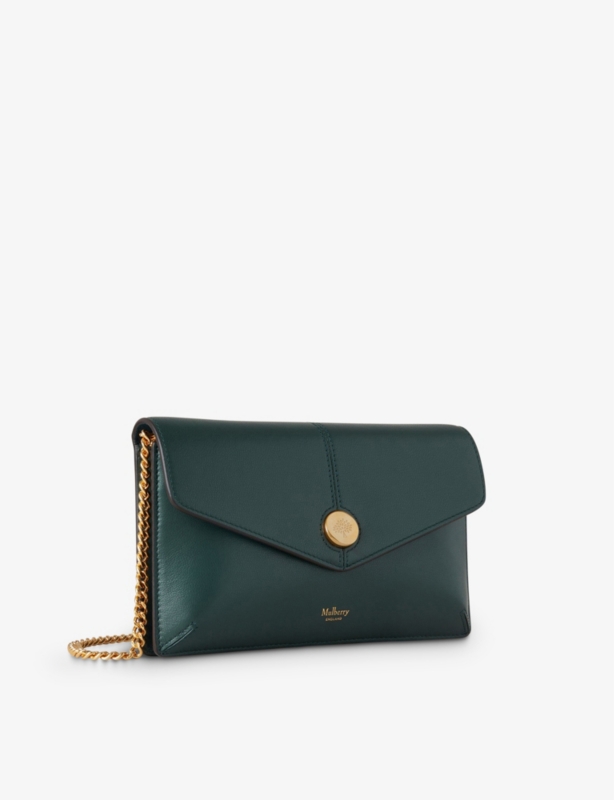 Branded-hardware chain-strap leather cross-body pouch