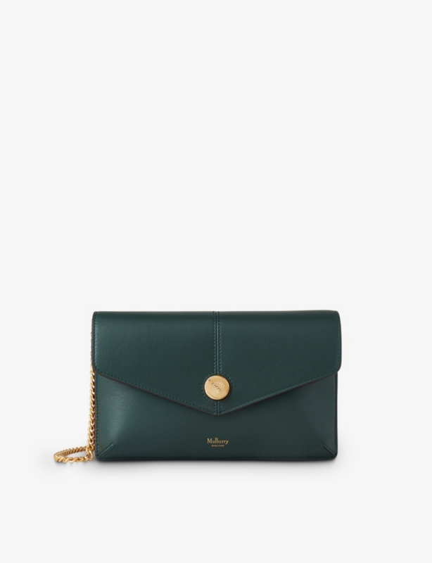 Branded-hardware chain-strap leather cross-body pouch